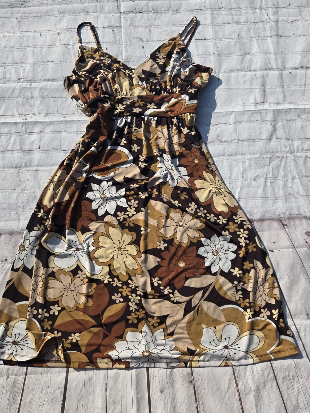 Metro Wear y2k retro bloom core Brown floral empire waist babydoll dress Medium